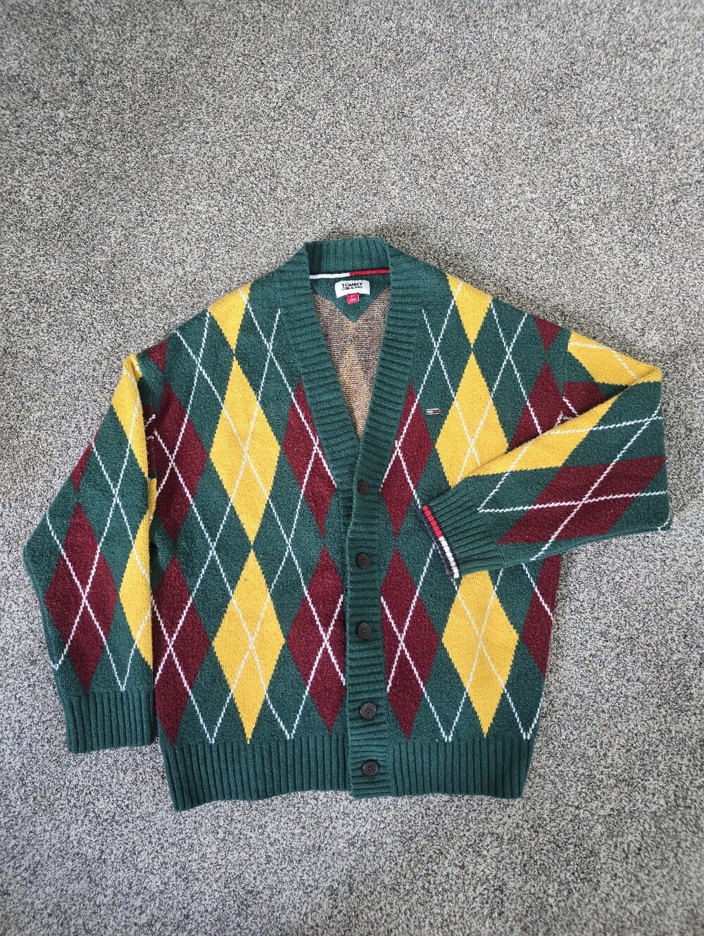 Tommy Jeans Retro-Style Argyle Knit Cardigan Sweater Men's size Small